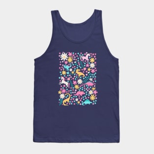 Floral Burst of Dinosaurs and Unicorns in Neon Tank Top